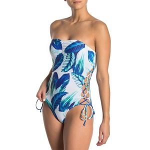 R Rachel Roy Oahu Palm Laced Up One-Piece Swimsuit